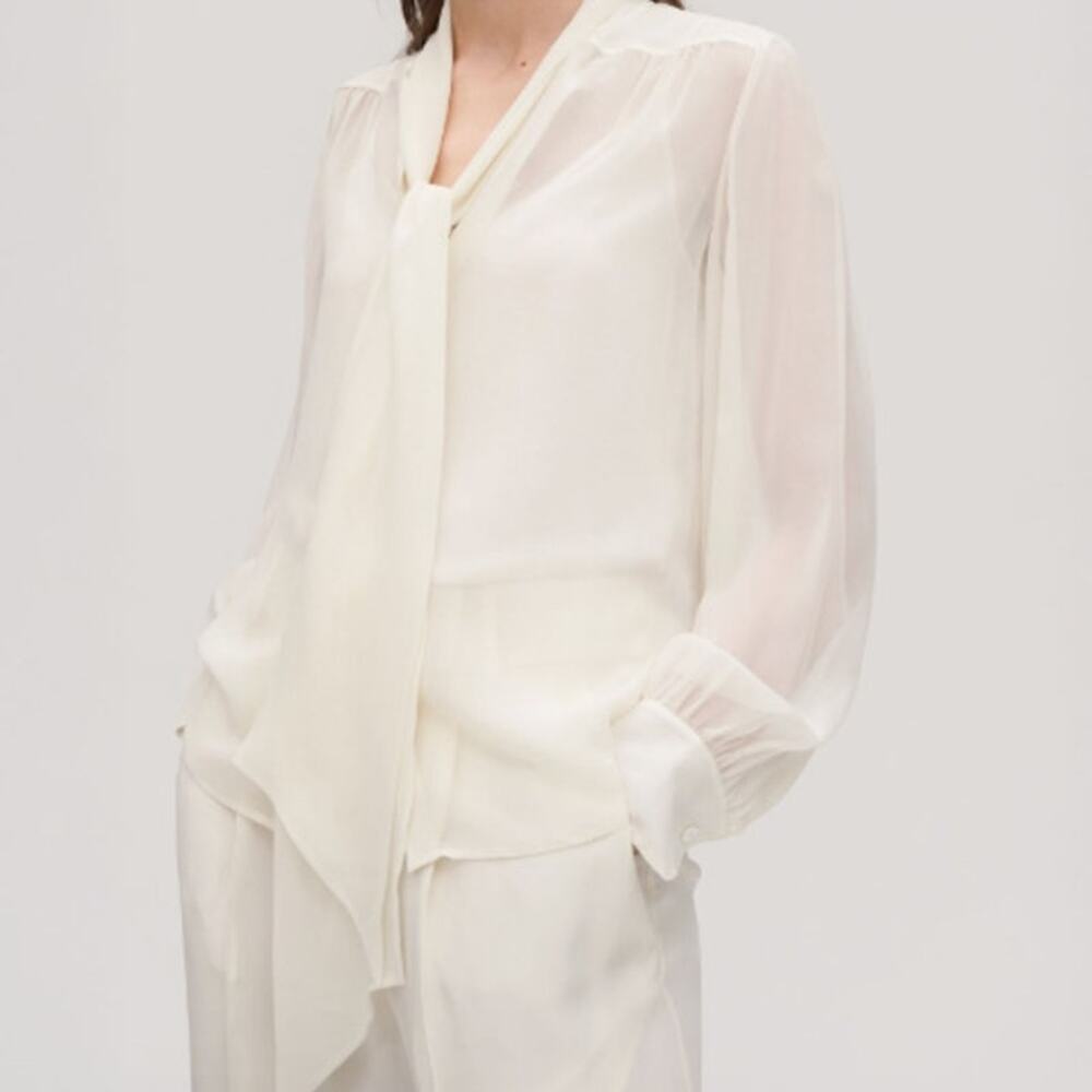 Lilysilk Bow Tie Silk Jasmine Blouse Natural White Size S